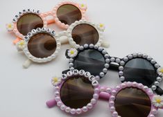 These sunnies are sure to make a statement all year long! Sunglasses are sold individually. Please add each pair to the cart separately. If you would like to purchase a bulk order, contact us and we will be happy to help!                                           **TO PERSONALIZE YOUR SUNNIES: .Choose the color of frame. .Additionally, choose the color of the letter charms you would like us to use to spell out the name.  .In the personalization box, you will write the name chosen to personalize Embellished Sunglasses, Glasses Fit, Kids Glasses, Letter Charms, Bulk Order, Eyewear Sunglasses, Sunglasses Accessories, Paisley