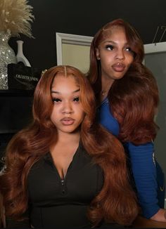 Birthday Color Hairstyles For Black Women, Auburn Wig Black Women, Colored Frontal Wig Hairstyles, Middle Part Ginger Wig, Color Wigs On Dark Skin Women, Reddish Brown Hair Color On Black Women, Curly Wig Styles Black Women, Red Wig Install, Ginger Curly Hair