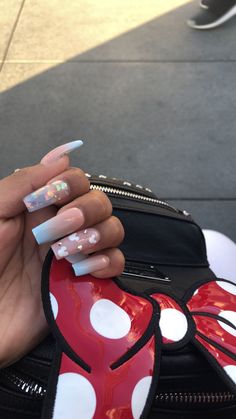 Short Coffin Disney Nails, Florida Vacation Nails Summer, Disney Acrylic Nails Princesses, Summer Disney Nails Designs, Coffin Disney Nails, Disney Inspired Acrylic Nails, Disneyworld Nails Acrylics, Pink Disney Nails Acrylic, Disney World Inspired Nails