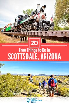 two pictures with the words free things to do in scottsdale, arizona on them