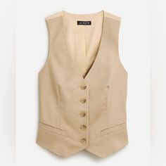 Refresh Your Office-Outfit Rotation With This Modern Take On The Waistcoat, With A Flattering V-Neckline And A Tailored, Button-Up Silhouette. Pair This With A Comfy Tee Or Button-Up Or Wear It On Its Own. Plus, It's Made With Easy-To-Move-In Stretch Linen That Keeps You Cool And Looks Sharp All Day Long (Think: Minimal Wrinkling). This Style Is Also Made With A Plant-Based Sorona Polymer That Uses Less Energy And Emits Fewer Greenhouse Gases During Processing. 67% Linen/33% Sorona Bio-Polyester Beige Workwear Vest, Classic Vest With Lapel Collar For Fall, Single Breasted Beige Vest For Workwear, Beige Single Breasted Vest For Work, Tailored Beige Vest For Work, Beige Single-breasted Vest For Work, Tailored Beige Workwear Vest, Classic Notch Lapel Vest For Fall, Winter Workwear Vest With Notch Lapel