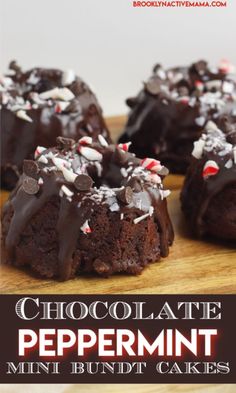 chocolate peppermint mini bundt cakes on a cutting board