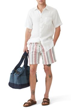 Enjoy the breathable feel of Italian cotton in these vacation-ready shorts equipped with streamlined pockets. Elastic/drawstring waist Side-seam pockets; back welt pockets 99% cotton, 1% elastane Machine wash, line dry Imported Travel Bottoms With Built-in Shorts And Relaxed Fit, Bermuda Shorts With Pockets For Beach Season, Casual Shorts With Pockets For Warm Weather, Casual Bottoms With Built-in Shorts For Travel, Relaxed Fit Swim Trunks With Pockets For Beachwear, Casual Travel Shorts With Side Pockets, Bermuda Cotton Swim Trunks For Vacation, Relaxed Fit Travel Shorts With Pockets, Casual Relaxed Fit Shorts For Travel