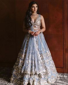 Bollywood Lengha, Sky Blue Lehenga, Orang India, Lehenga Choli Designs, Mirror Work Lehenga, Bridesmaid Lehenga, Pengantin India, Choli For Women, Sabyasachi Lehenga