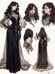 Vampire Gown, Reference Anime, Fancy Robes, Fashion Sketches Dresses, Elegant Attire, Sketches Dresses, Dress Design Sketches, Gothic Dress, Fantasy Dress