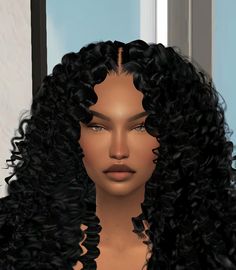 an animated image of a woman with long black curly hair, wearing a brown bra