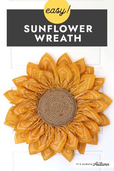 an easy sunflower wreath made out of burlock and rope is the perfect addition to your front door