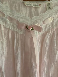 Gorgeous cotton gauze pale pink nightgown with ribbon detail on straps and bodice.  Vintage Victoria's Secret tagged XS Bust flat is 17.5 inches. Very little stretch Length is approximately 45-46 inches.  Beautiful gown. Very feminine!  No issues to note.  Final sale. Used garment. Sold as is. No returns. 🌻🌻 Vintage Pink Nightgown, Vintage Victoria's Secret, Bridgerton Nightgown, Coquette Nightgown, Nightgown Aesthetic, Plus Size Coquette, Vintage Pjs, Nightgown Romantic, Vintage Sleepwear