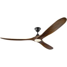 a black ceiling fan with wooden blades