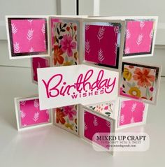 a birthday card made with pink and yellow flowers