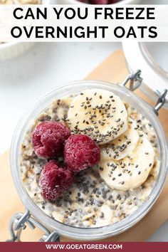 an oatmeal bowl with bananas and raspberries in it