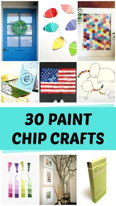 several different pictures with the words 32 genius paint chip projects on them, including an american flag