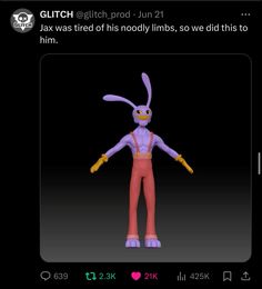 the animated character is wearing pink and purple