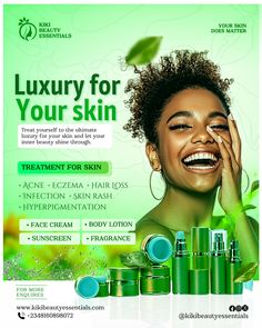 a woman smiling and holding her hands to her face with the words luxury for your skin