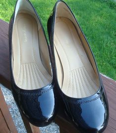 Here is a pair of worn once Easy Spirit black pumps. The pumps are a size 9W (wide) and are shiny black patent leather. The shoes have a 2 inch heel and were made in China. The shoes are in excellent condition with only a slight bit of wear to the lining of one shoe. Black Patent Pumps, Black Patent Leather Pumps, Womens Pumps, Patent Shoes, Easy Spirit, 2 Inch Heels, Patent Leather Pumps, Black Patent Leather, Black Pumps