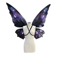 Purple amethyst crystal fairy costume wings. For more information on how to wear your Moon Moth wings, visit my website here: https://www.moonmothwings.com/pages/how-to-wear-moon-moth-wings Availability Made to order, will ship within 2 weeks of purchase. Product Information >> These wings are made from cotton fabric, shaped with steel wire. >> If the wings get wrinkly, they can be ironed (avoid ironing over the wire channels). For shipping the wings will be folded in half. More Information I am Moon Fairy Cosplay, Moon Fairy Costume, Aasimar Druid, Gothic Fairy Wings, Fairy Wings Black, Dark Fairy Wings, Fairy Costume Wings, Dragon Twins, Purple Fairy Wings