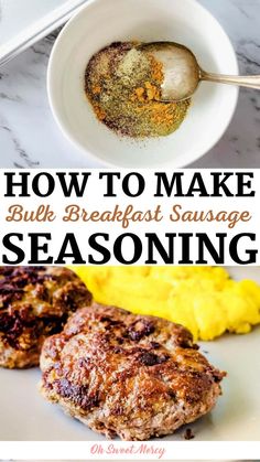 how to make buk breakfast sausage seasoning in a white bowl on a marble counter top