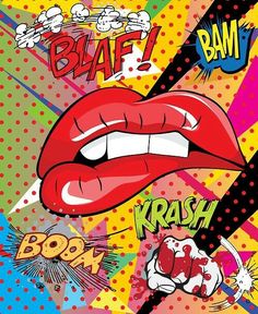 an image of a woman's lips and mouth with pop art on the background