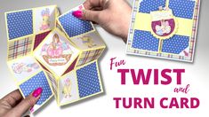 two hands holding cards with the words fun twist and turn card