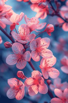 pink flowers are blooming in the sunlight