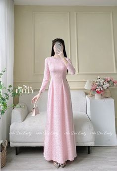 🌸 Material: Lụa gấm Stretchy level: 3/10 🌸 The measurement of this ao dai is in Vietnamese size. American size tends to be bigger for the same size. Please look at the SIZE CHART CAREFULLY before ORDERING. There might have some chalk writings on the fabric, these marks can be washed away. 🌸 No returns or exchanges. Buyer can contact seller about any issues with an order. 🌸 Follow us Facebook/aodaiemily www.aodaiemily.com 💜 Thank you very much💜 Spring Evening Ao Dai With Long Sleeves, Elegant Long Sleeve Ao Dai For Eid, Pink Long Sleeve Ao Dai For Party, Long Sleeve Ao Dai For Eid Wedding, Long Sleeve Ao Dai For Wedding Eid Festival, Elegant Fitted Ao Dai For Eid, Fitted Long Ao Dai For Party, Chalk Writing, Ao Dai Vietnam