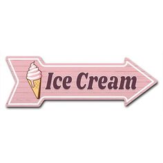 a sign that says ice cream with an icecream cone on it and the words'ice cream'written in cursive font