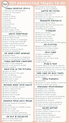 List To Do When Bored, Productive List To Do, Ideas For Lists To Make, To Do List Daily Things To Do, 100 Productive Things To Do, New Things To Learn List, To Do Everyday, To Do List Everyday Things To, Things To Clean When Bored