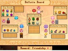 the game screen showing different items and options for each item, including dices, buttons,