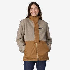 The Driftwood Canyon Coat is a warm and cozy go-to that utilizes three of our most cherished natural and synthetic material innovations: Cotton in Conversion, recycled wool and recycled polyester. Made in a Fair Trade Certified™ factory. | Patagonia Women's Driftwood Canyon Coat in Nest Brown, Large - Outdoor Jackets Half Jacket, Patagonia Jacket, Outdoor Jacket, Patagonia Jackets, Patagonia Womens, Lining Fabric, Womens Vest, Casual Jacket, Summer Sale