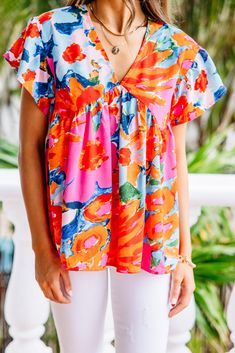 vibrant abstract top Embroidery Blouses, Printed Blouses, Summer Items, London Fashion Week Street Style, Abstract Floral Print, London Street Style, London Street, Pink Abstract, Friend Outfits