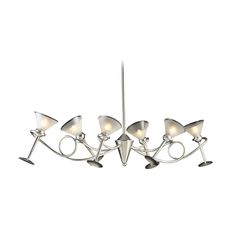 a chrome chandelier with five lights hanging from it's center and four arms