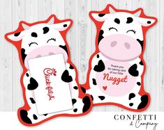 two cow shaped magnets with the words, thank you to moo - veous and