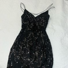 Black Shiny Party Dress From Windsor Brand New Black Sequined Mini Dress For Prom, Black Mini Dress For Prom Evening, Black Mini Dress For Prom Season Night Out, Black Sleeveless Mini Dress For Evening, Black Holiday Prom Dress, Evening Dresses With Spaghetti Straps For Night Out, Spaghetti Strap Dress For Evening Night Out, Holiday Evening Mini Dress With Spaghetti Straps, Holiday Mini Dress With Spaghetti Straps For Evening