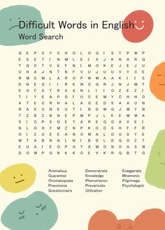 the word search for difficult words in english, with an image of two smiling faces