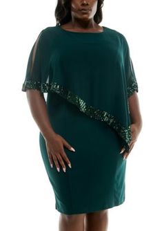 Popover Sparkle Chiffon Dress | Nina Leonard Women's Popover Sparkle Chiffon Dress, 2X Chiffon Shift Dress, Silhouette Frames, Rich Green, Clothing Size Chart, Womens Clothing Sizes, Chiffon Dress, Sheath Dress, Shift Dress, Plus Size Outfits