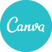 the word canva is written in white on a blue circle