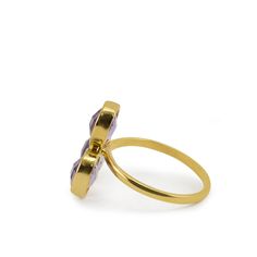 Handmade from 18-karat gold vermeil in our own workshops in Italy, this ring is set with a trio of amethyst stones that are believed to represent heighten intuition and promote healing. Understated and elegant, this piece from the 'Brio' collection is inspired by the typical bouganville plants adorning the narrow streets of the Sicilian island of Panarea. The ring's pale purple hues complementing practically everything whether styled with your daytime tailoring or evening outfits. Presented in i Luxury Yellow Gold Amethyst Ring With Bezel Setting, Luxury Gold Amethyst Ring With Bezel Setting, Luxury Gold Amethyst Promise Ring, Gold Amethyst Promise Ring With Polished Finish, Gold Amethyst Ring With Polished Finish For Promise, Gold Amethyst Open Ring Fine Jewelry, Gold Amethyst Open Ring In 14k, Gold Amethyst Ring With Polished Finish As Gift, Gold Amethyst Open Ring In 14k Gold