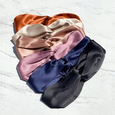 Elevate your look with our Knotted Silk Headband﻿. Made with 100% Mulberry Silk. WAYS TO USE: Dressing up your hairstyle Washing your face (gently pushes back baby hairs) Doing your makeup/skincare routine Makeup Skincare Routine, Silk Hair Wrap, Silk Turban, Luxurious Colors, Luxury Headbands, Double Twist, Hair Turban, Baby Hairs, Silk Headband