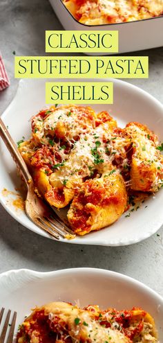 two white plates filled with lasagna shells