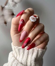 Get into the holiday spirit with these festive nail designs! From playful candy cane stripes to elegant snowflakes, there's a design for every mood. Are you feeling naughty or nice this Christmas? #ChristmasNails #HolidayNails #NaughtyOrNice #FestiveFingers #NailArt #WinterWonderland #MerryManicure #DeckTheNails #JingleAllTheWay #NailGoals Semi Nails, Red Nails Glitter, Festive Nail Art, Fancy Nails Designs