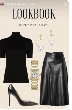 Leather Skirt Outfit Work Classy, Petite Professional Outfits Women, Elegant Night Out Outfit Classy, Chique Outfit, Black Leather Skirt, Stylish Work Outfits, All Black Outfit, Fashion Lookbook