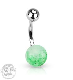 a green ball belly ring on a white background