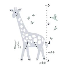 a giraffe standing next to a growth chart with butterflies on it's side