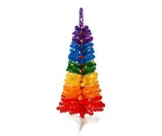 a multi - colored christmas tree is shown against a white background with the colors of the rainbow