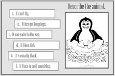 an animal worksheet with penguins and other animals