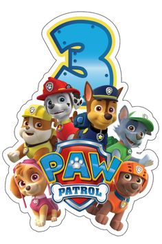 the paw patrol 3 logo is shown in front of an image of five puppies