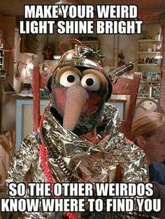 an image of a bird dressed in tin foil with caption that reads, make your weird light shine bright so the other weirdos know where to find you