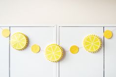 some lemon slices are hanging on a string