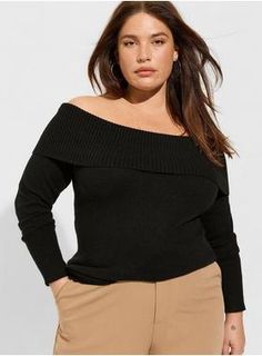 Off The Shoulder T-shirt, Off One Shoulder Sweater, Black Sweater Outfit, Dressy Clothes, Off Shoulder Neckline, Comfortable Sweater, Business Wear, Off Shoulder Sweater, Career Wear