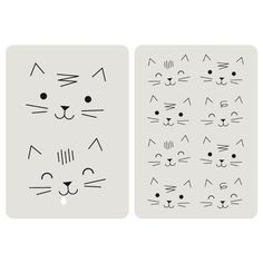 two cat face stencils are shown on the left and right side of each sheet